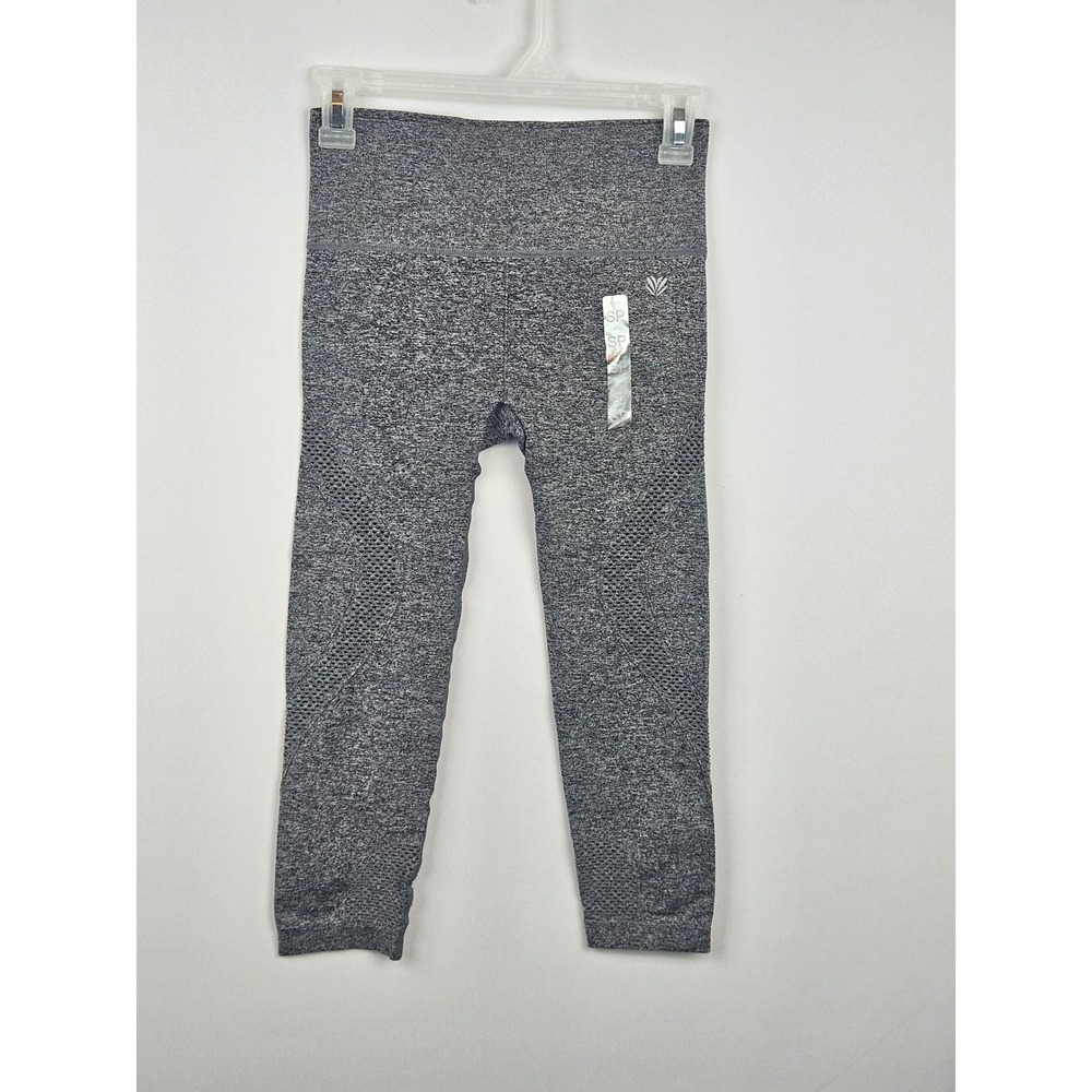 Marika Women Grey Marled Seamless High‎ Waisted Perforated Cropped Leggings S/M